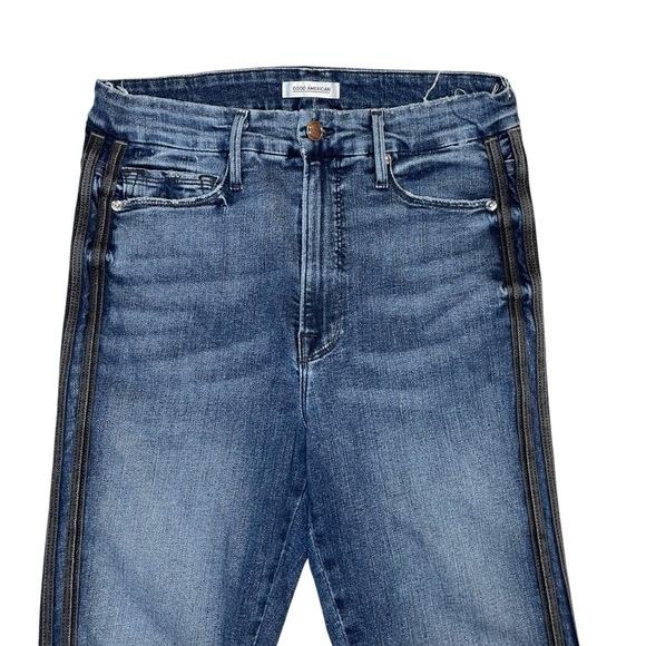 Good American Womens Jeans Good Waist Skinny Dark Wash Tuxedo Stripe Jeans Sz 10 - Picture 3 of 7